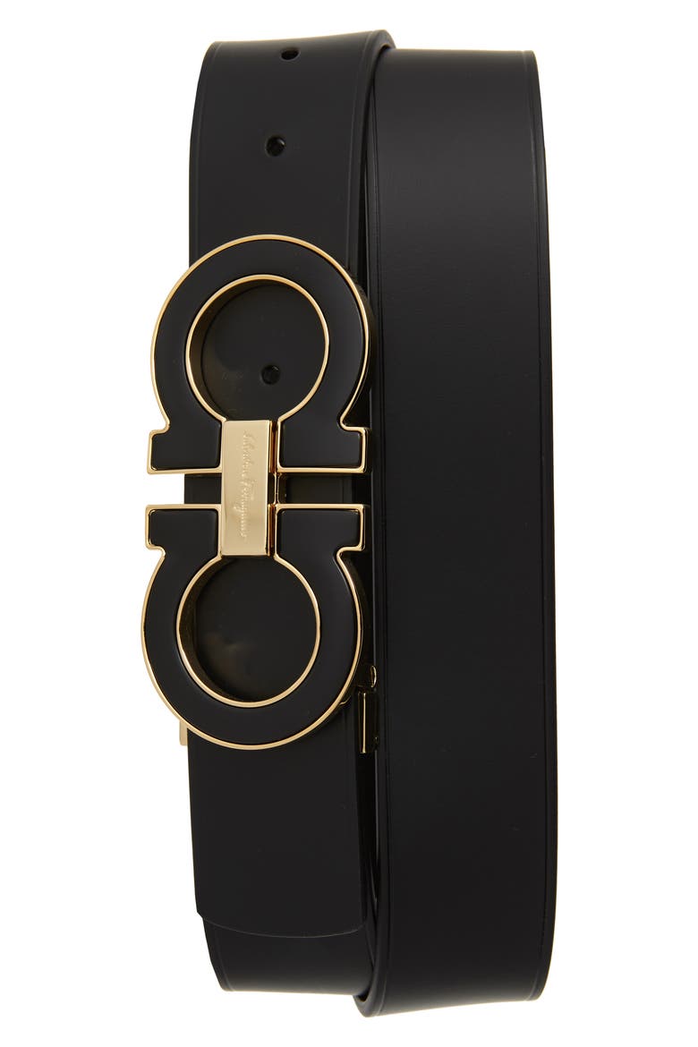 Salvatore Ferragamo Double Gancio Leather belt, Main, color, NERO