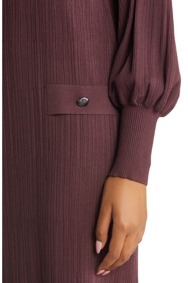 Rib Balloon Long Sleeve Knit Dress, Alternate, color, AUBURN BROWN