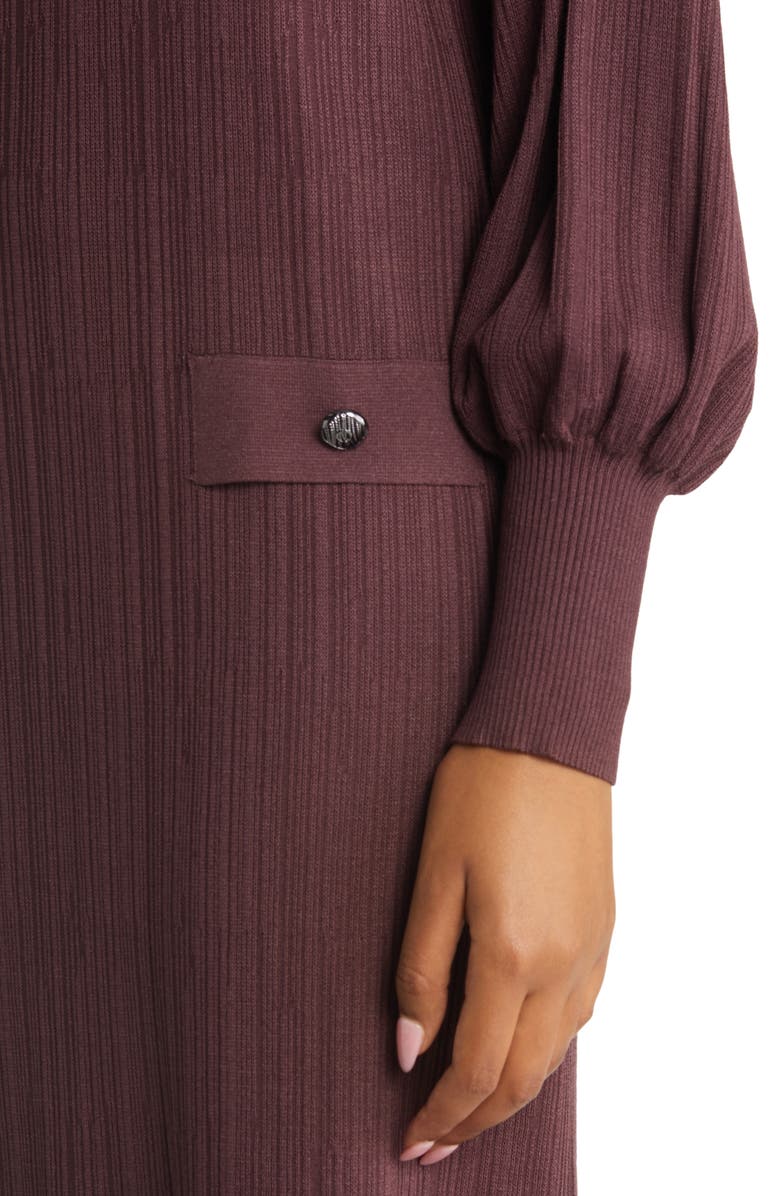 Ming Wang Rib Balloon Long Sleeve Knit Dress, Alternate, color, 