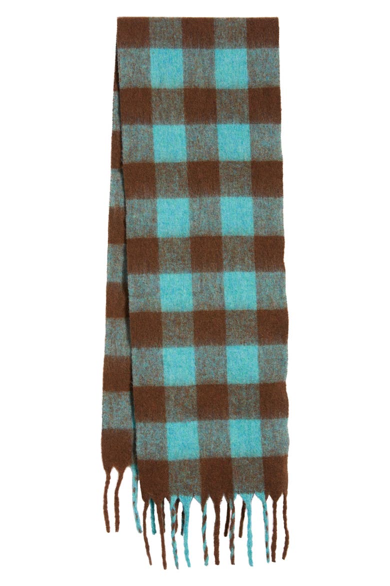 Checkered Brushed Scarf, Alternate, color, TURQUOISE- BROWN