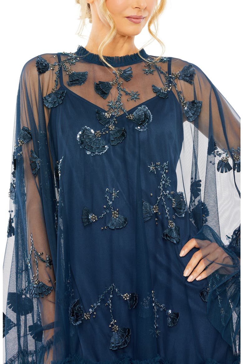 Embellished Long Sleeve Trapeze Dress with Ruffle Hem, Alternate, color, TWILIGHT