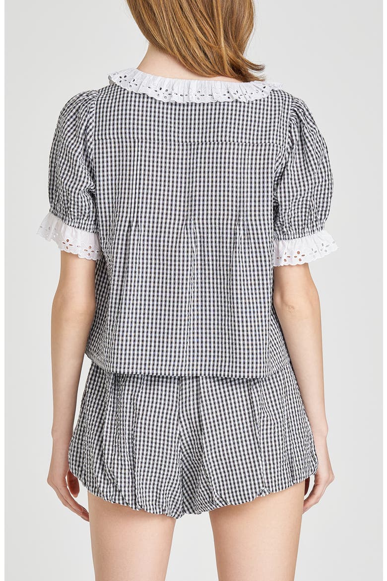 x Styled by COCO! Maggie Eyelet Detail Seersucker Top, Alternate, color, BLACK SEERSUCKER