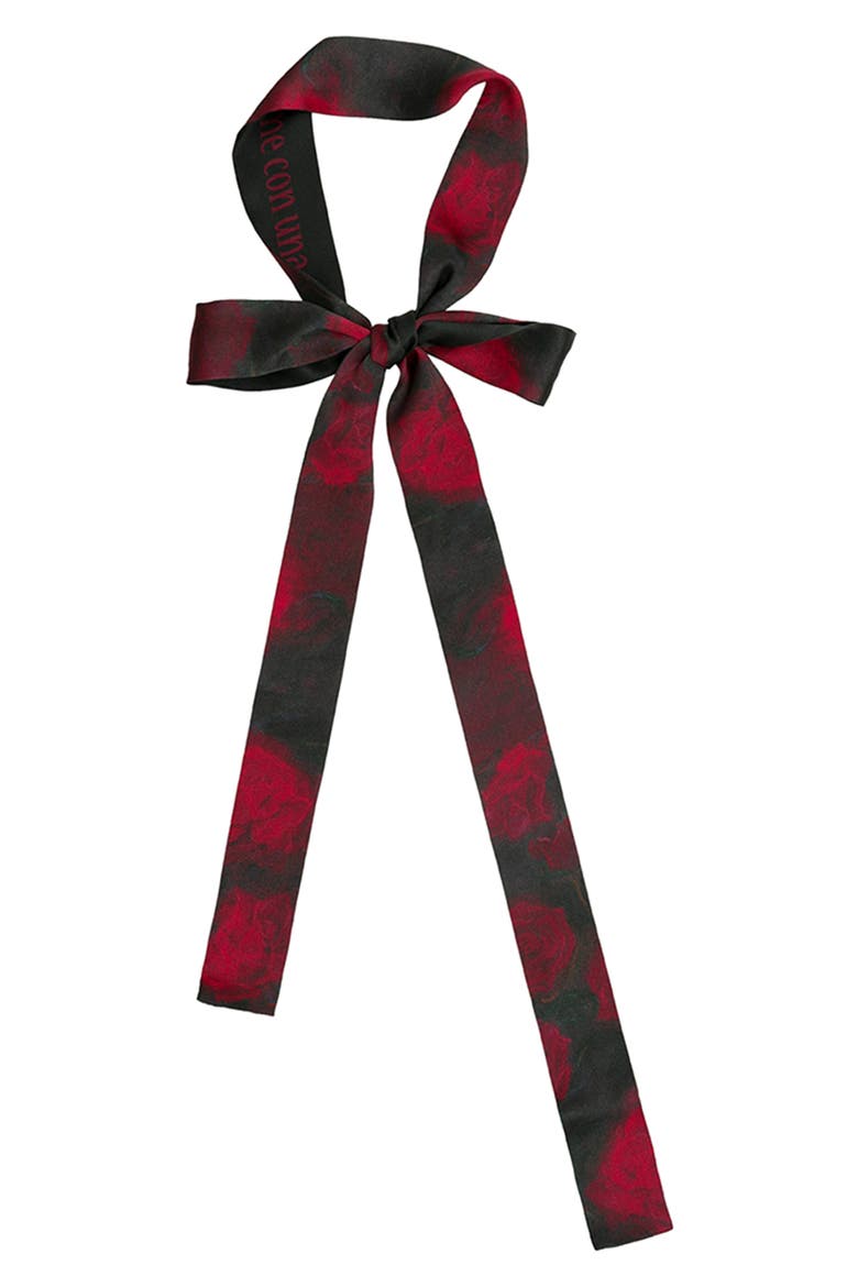 La Rosa Skinny Silk Scarf, Alternate, color, RED