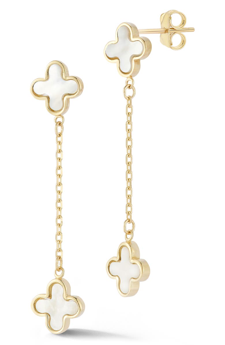 Ember Fine Jewelry 14K Gold Mother of Pearl Clover Drop Earrings, Main, color, Gold