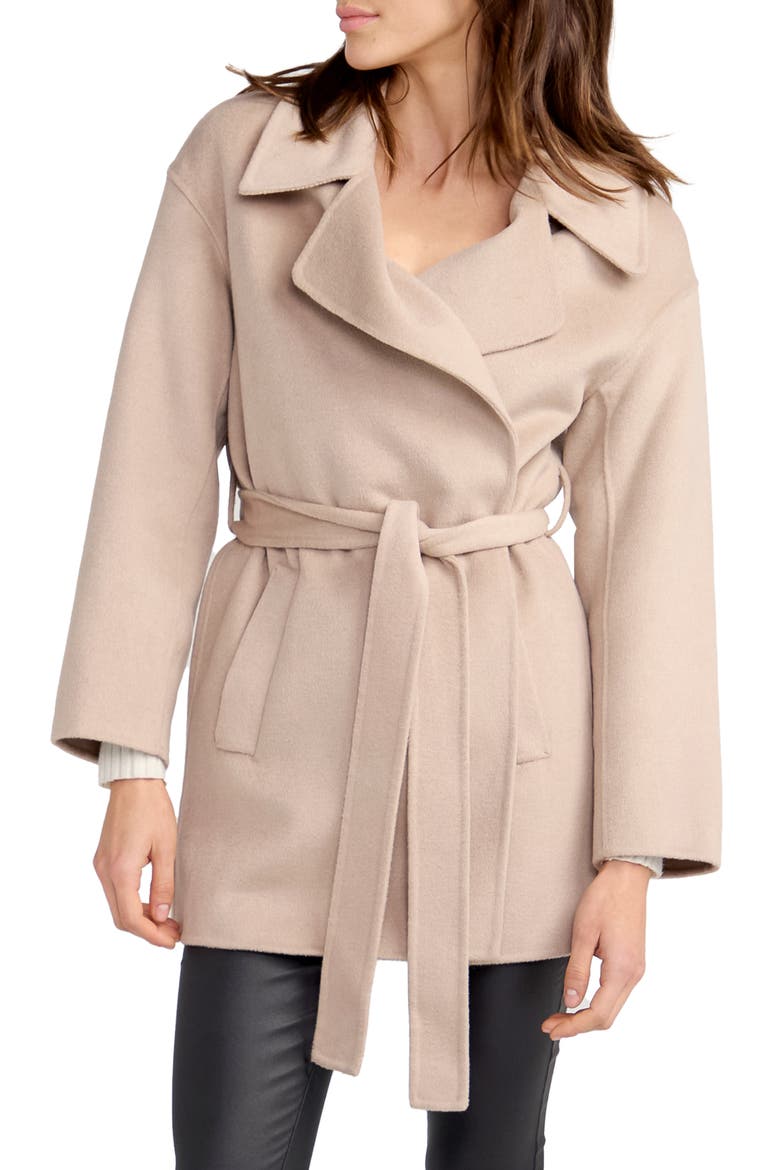 Eternal Flame Tie Waist Wool Blend Coat, Main, color, SAND