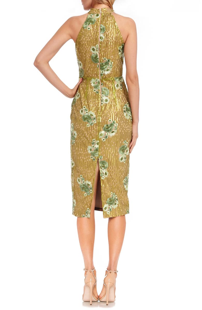 Jewel Badgley Mischka Floral Embroidery Sequin Sheath Dress, Alternate, color, Citrus