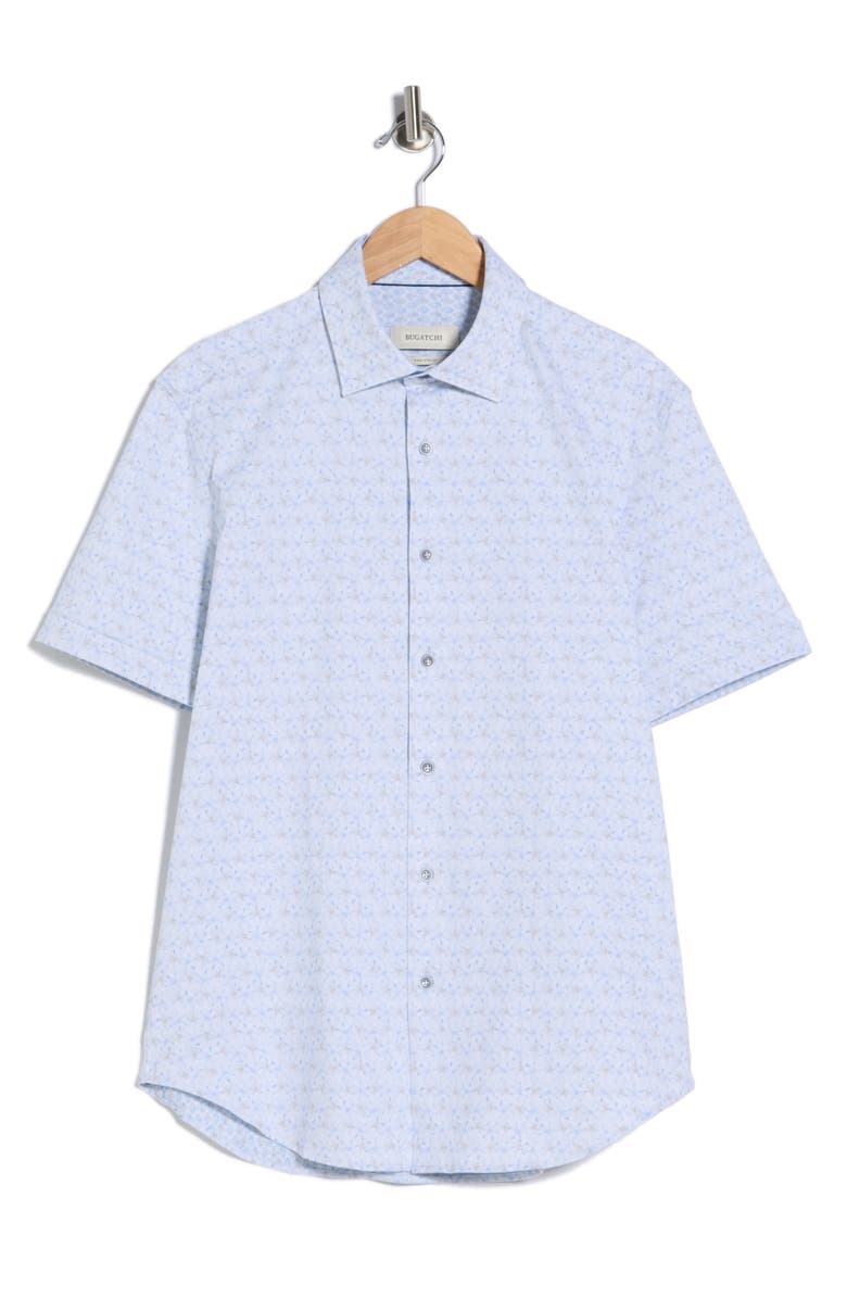 Bugatchi Printed Short Sleeve Shirt, Main, color, Air Blue