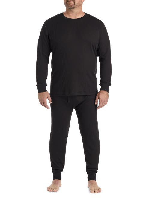 Harbor Bay By Dxl Big & Tall Performance Waffle-knit Thermal Bottoms In Black