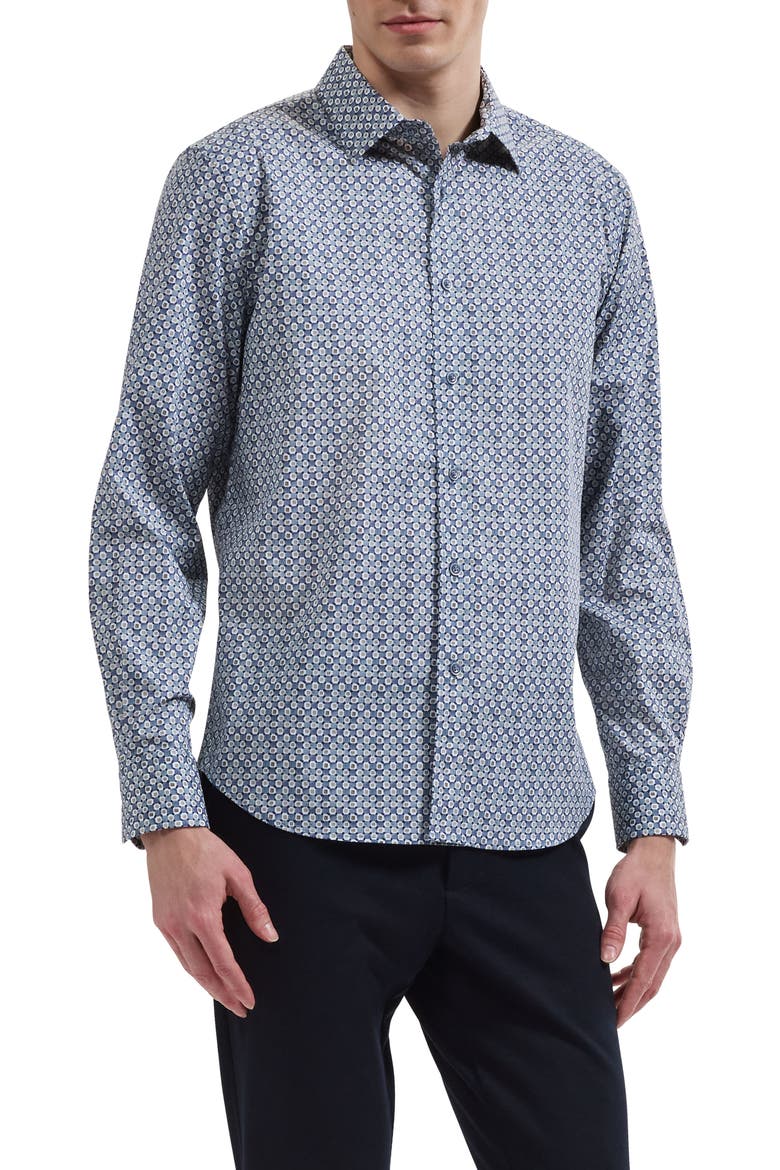 Julian Geometric Cotton Blend Shirt, Main, color, SLATE