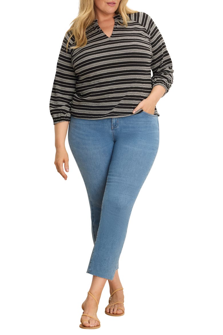 Jacquard Dot Stripe Knit Cotton Top, Alternate, color, BLACK MULTI