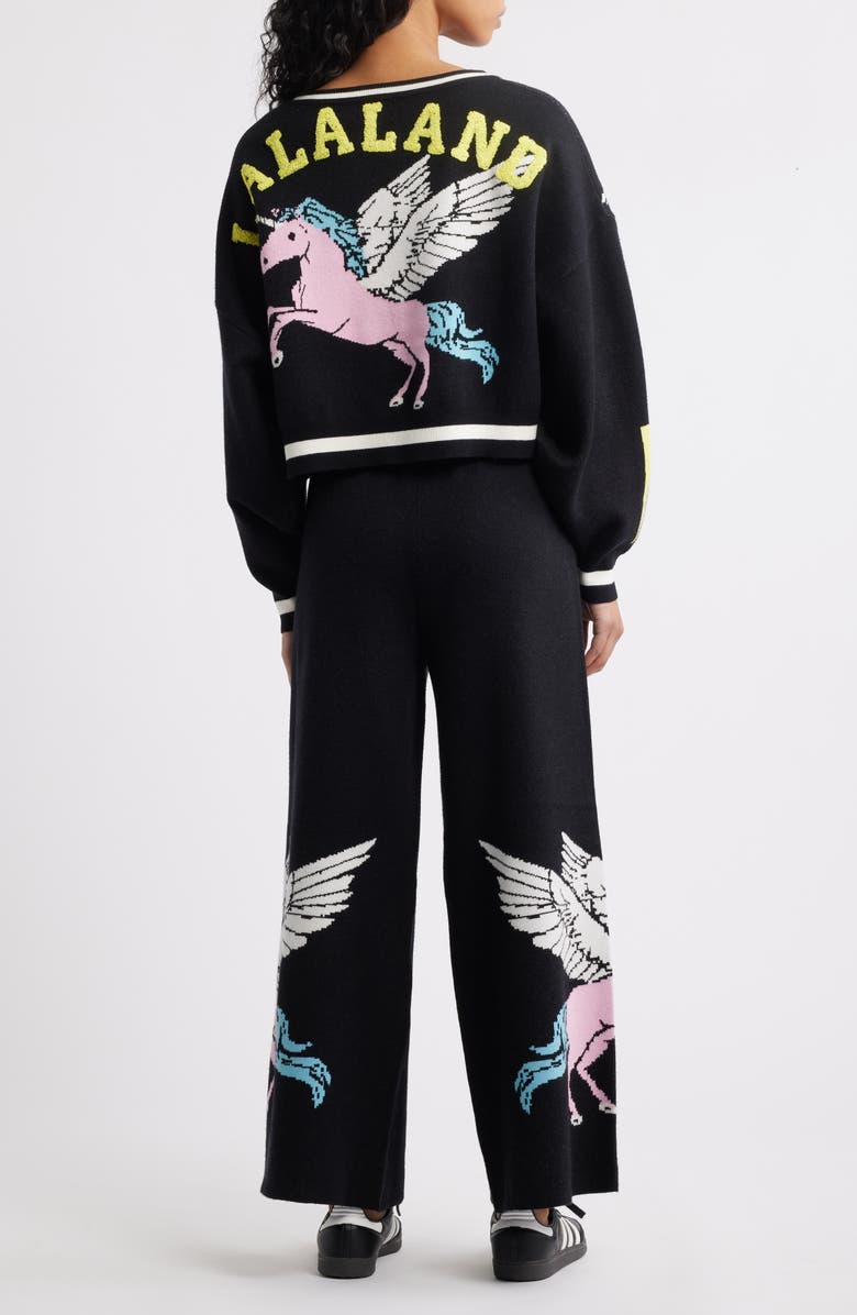Dressed in Lala Weirdos Unite Pegasus Jacquard Sweater & Wide Leg Pants Set, Alternate, color, Black