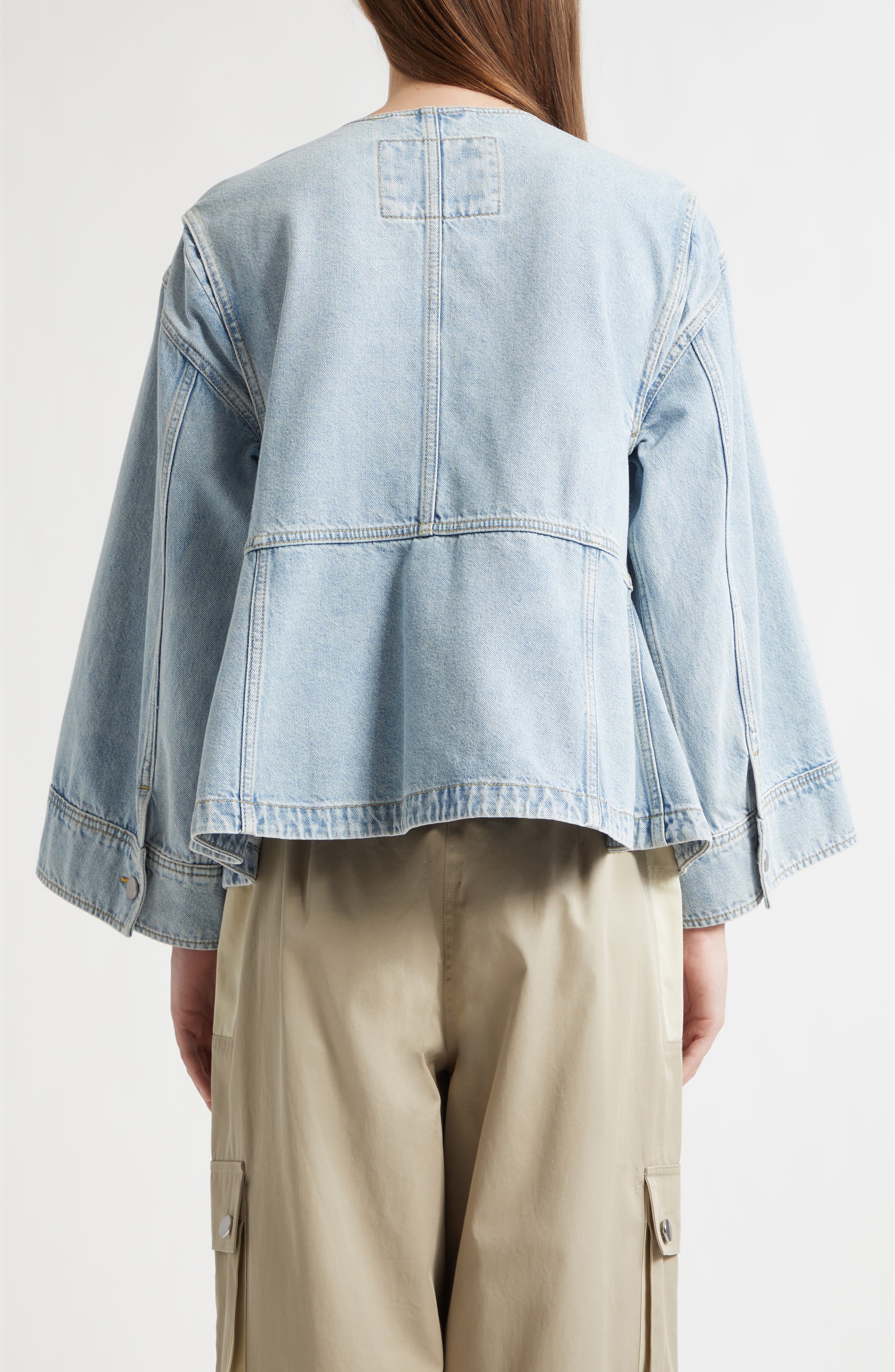 Collarless Trapeze Denim Jacket - image 2