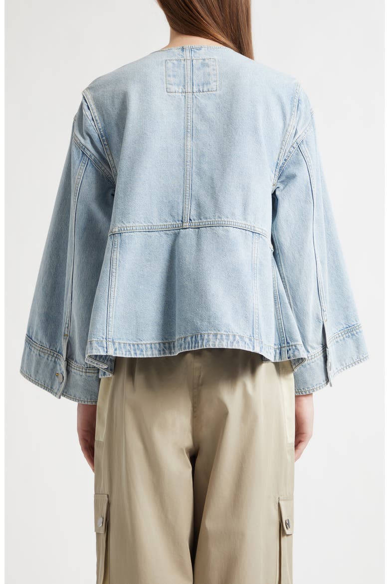Collarless Trapeze Denim Jacket, Alternate, color, LIGHT BLUE