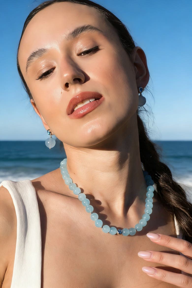 Isla Aquamarine Bead Choker Necklace, Alternate, color, Auqamarine