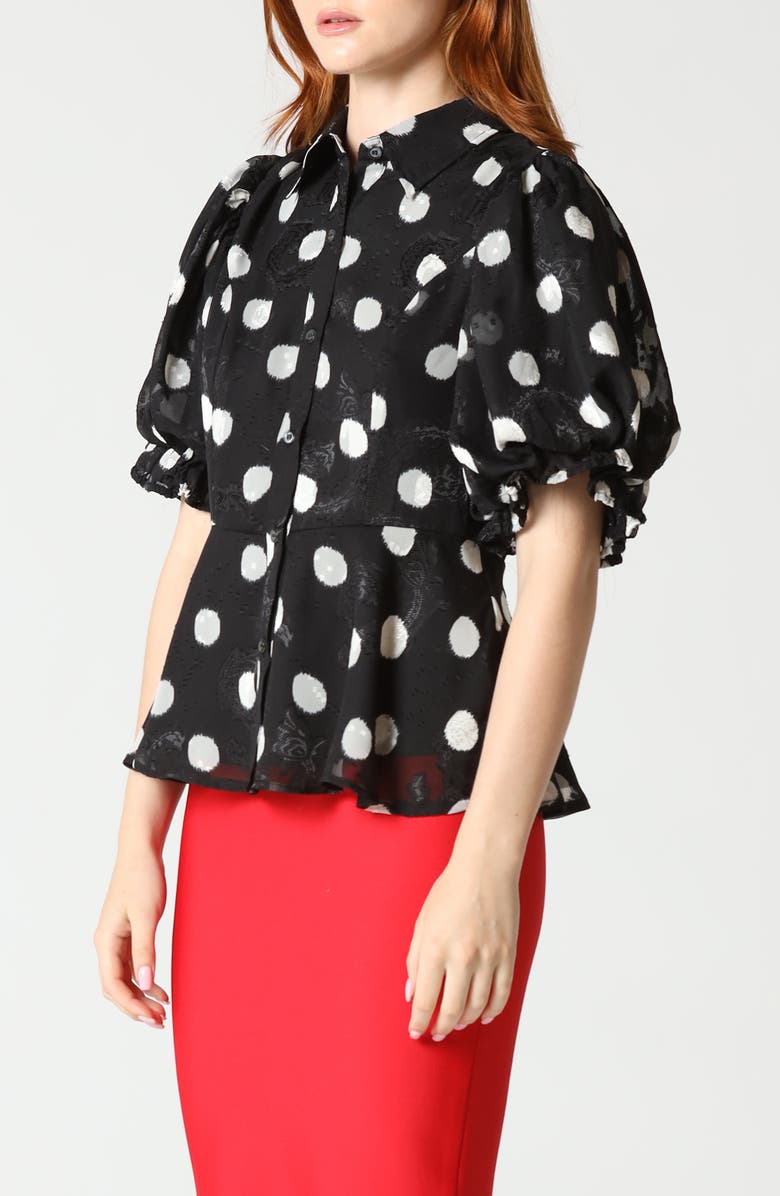 GRACIA Polka Dot Puff Sleeve Button-Down Top, Alternate, color,