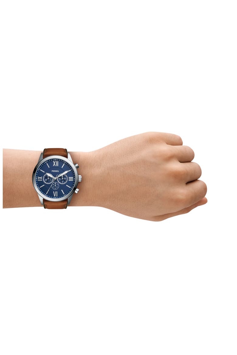 Flynn Leather Strap Chronograph Watch, 48mm, Alternate, color, SILVER