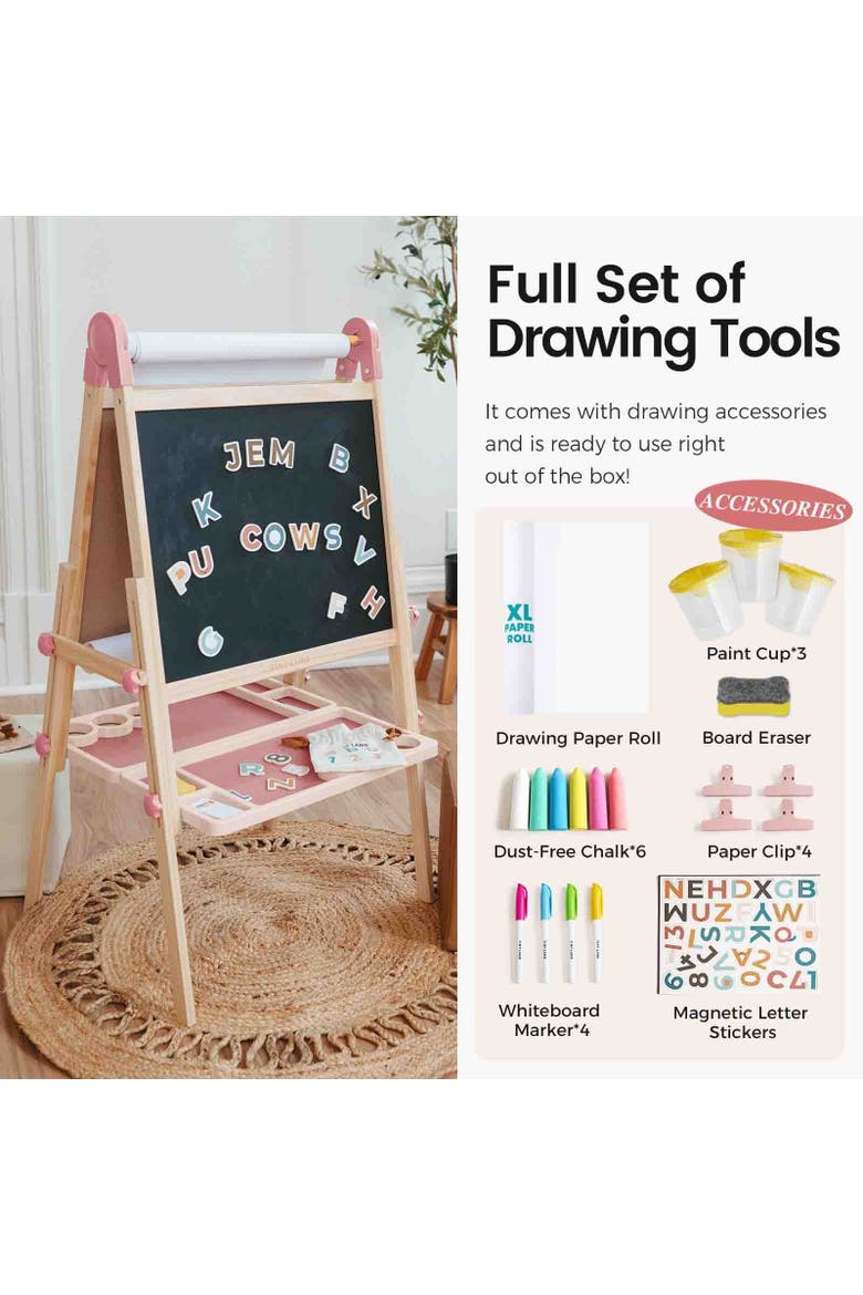 Magnitales Wooden Art Easel for Kids Exclude Drawing Paper, Alternate, color, Multicolor