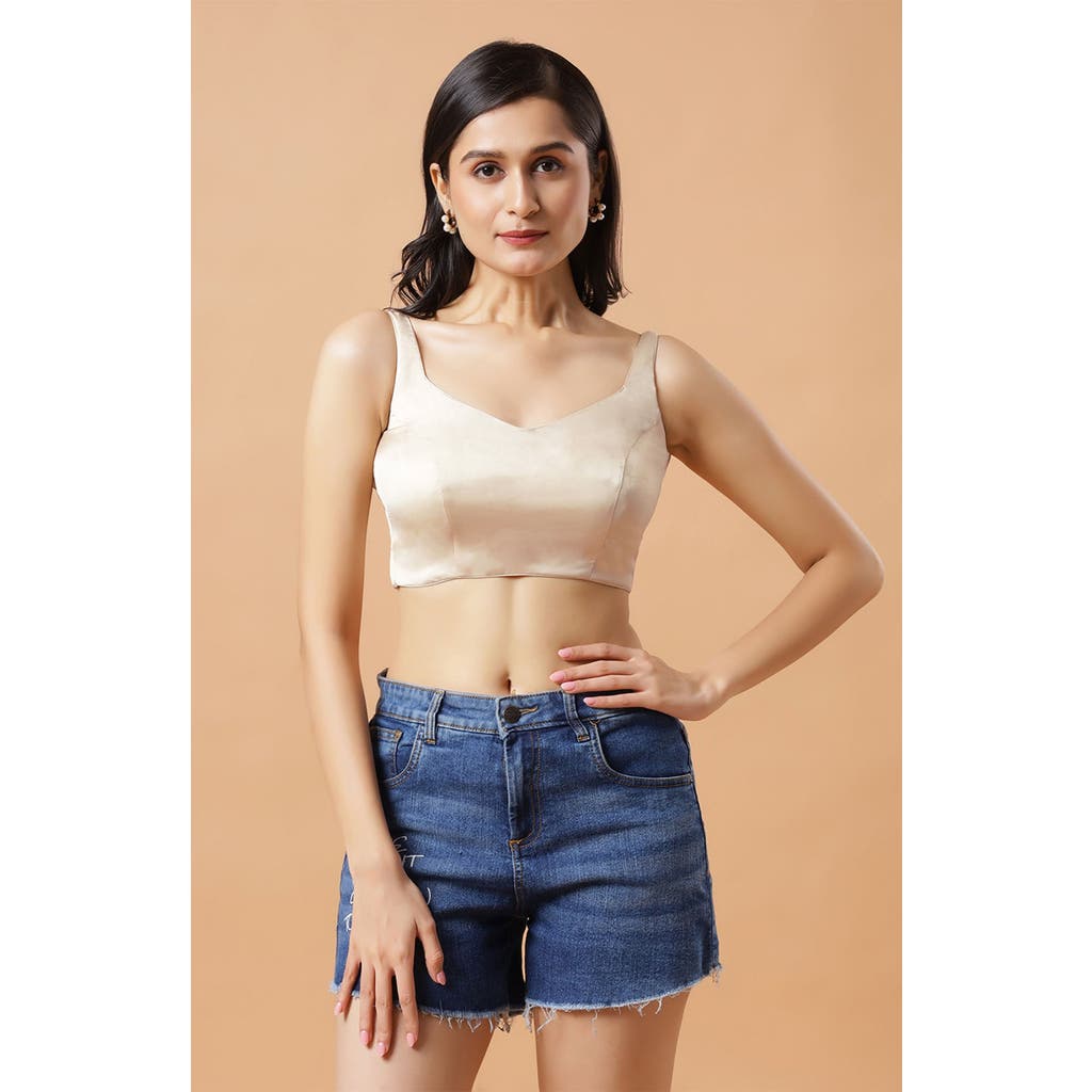 One Minute Saree® Tia Cream Satin Blouse With Criss-cross Adjustable Back Tie Blouse For Women