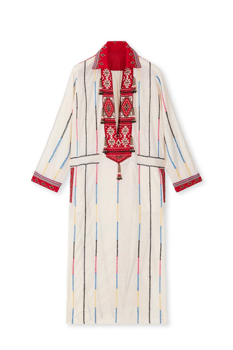 Adish Bicolor Muslin Caftan Dress, Main, color, Ecru