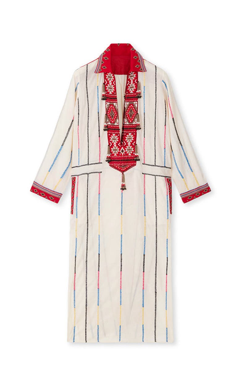 Fortela Adish Bicolor Muslin Caftan Dress, Main, color, Ecru