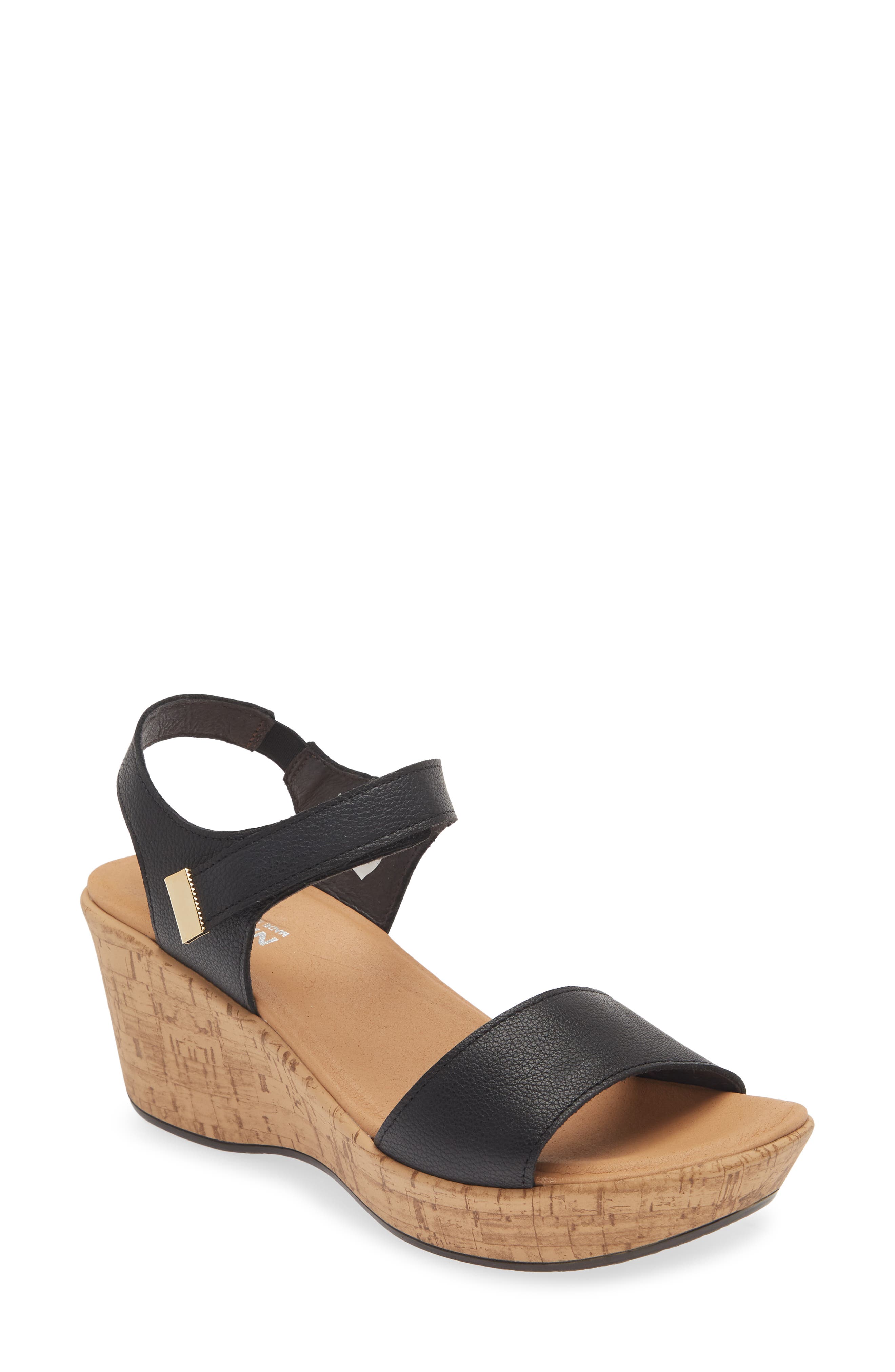 Naot Summer Platform Wedge Sandal, Main, color, Soft Black Leather