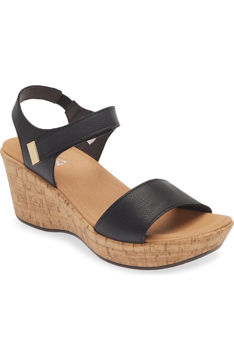 Naot Summer Platform Wedge Sandal, Main, color, Soft Black Leather