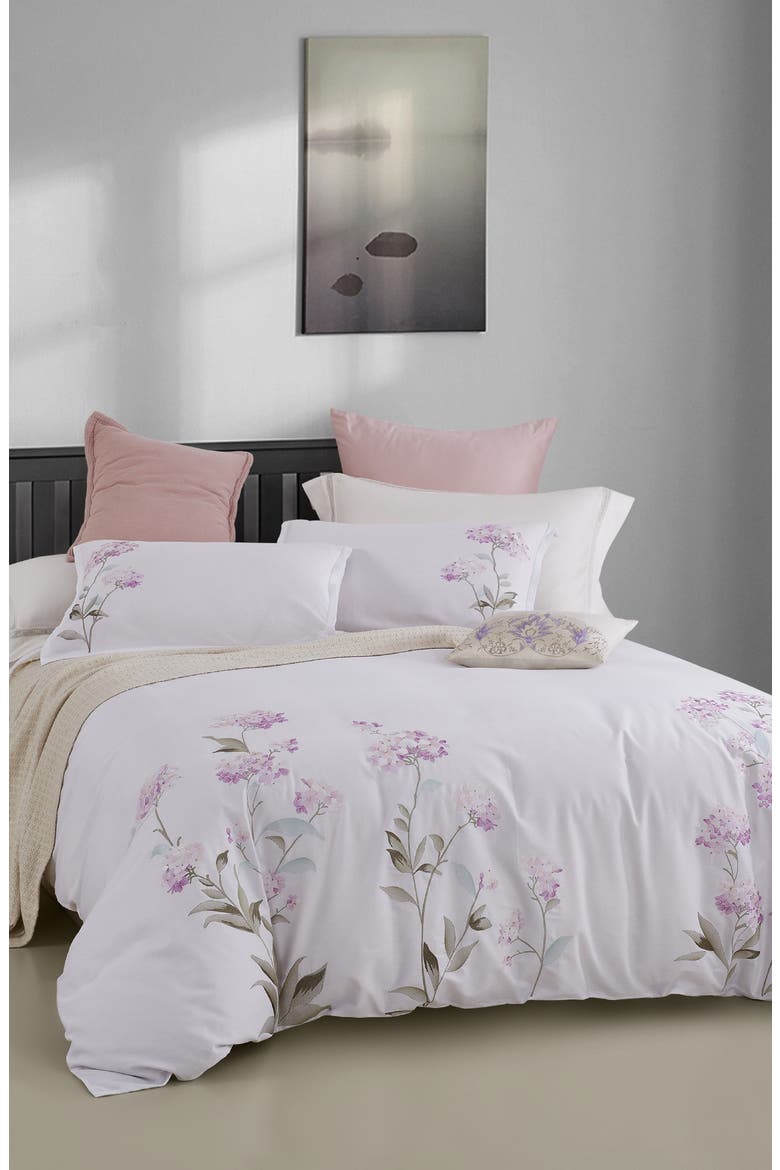 Rose Hydrangea Embroidered Duvet Set, Main, color, PINK/ WHITE