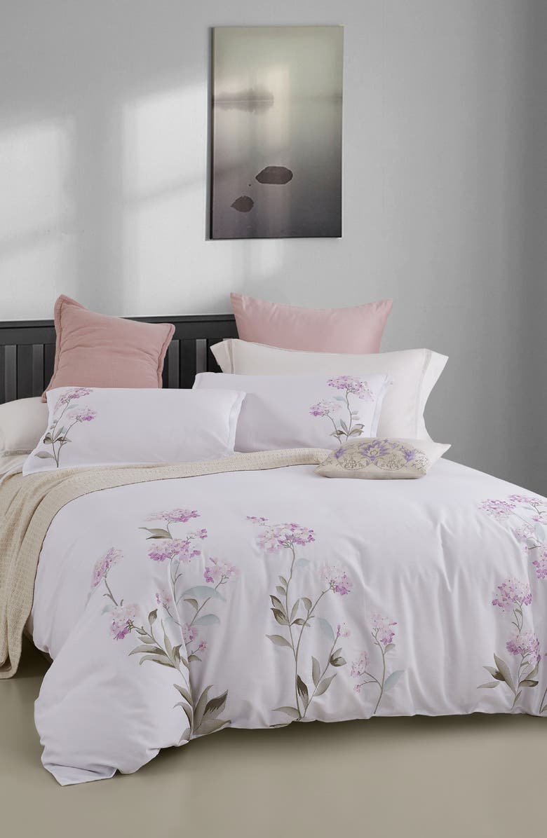 MELANGE HOME Rose Hydrangea Embroidered Duvet Set, Main, color, Pink/ White