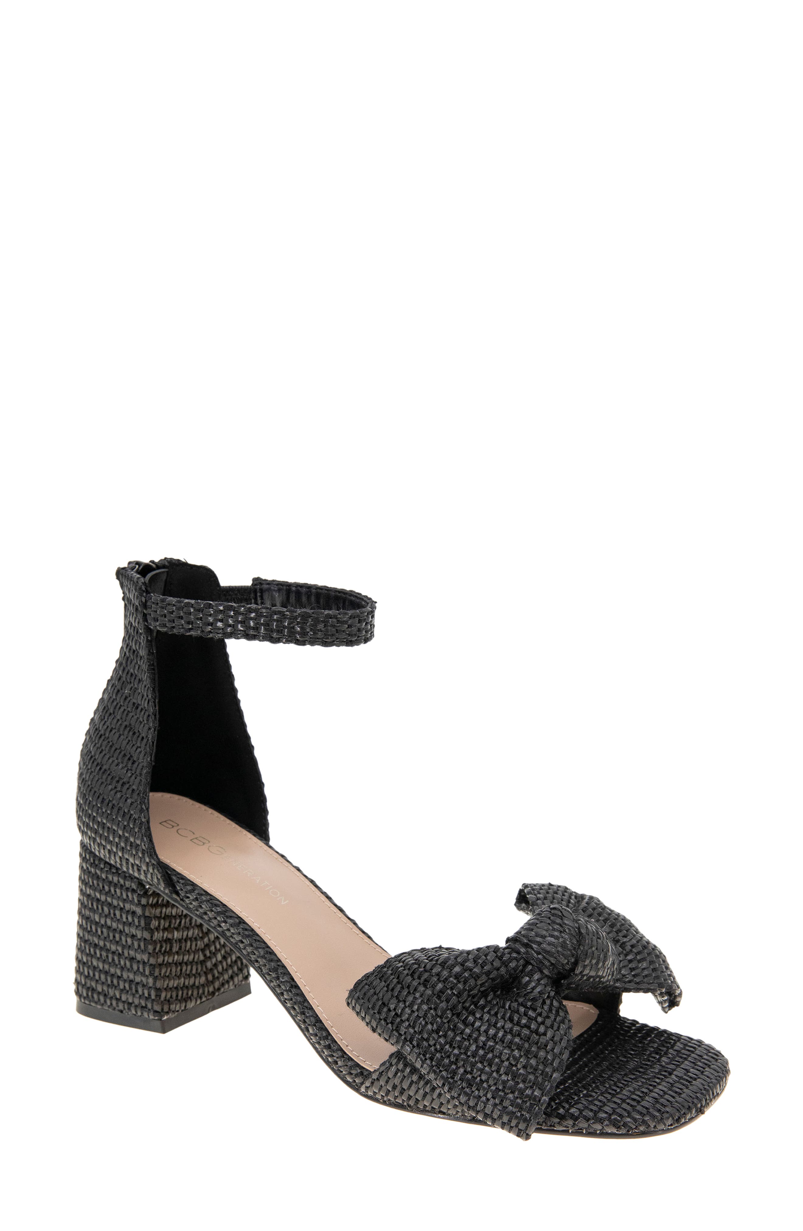 Dappel Ankle Strap Sandal, Main, color, BLACK RAFFIA