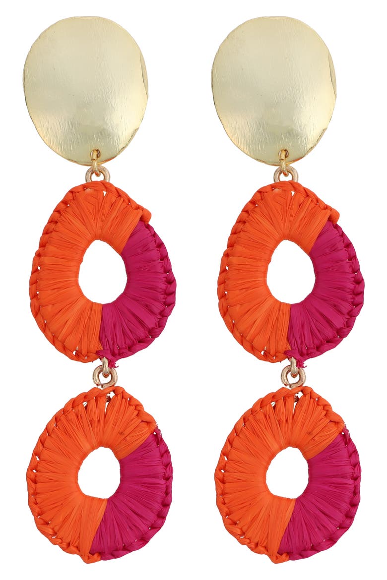 Rattan Linear Drop Earrings, Main, color, ORANGE
