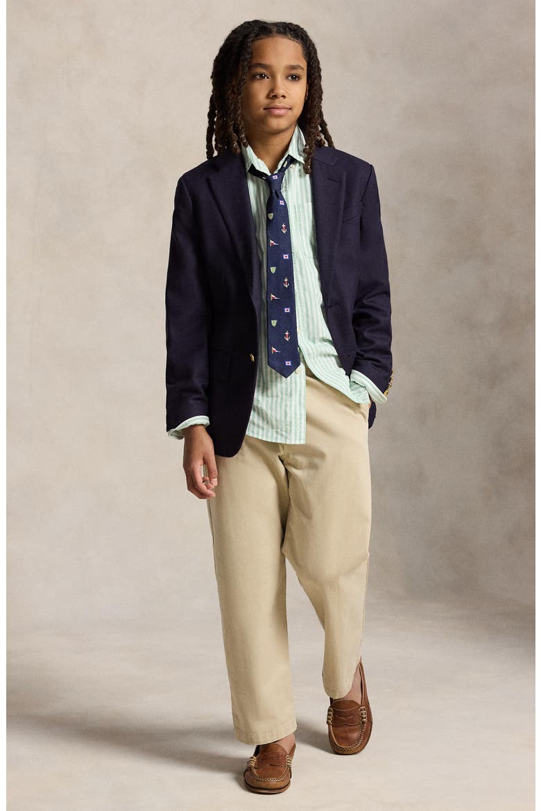 Kids' Stripe Embroidered Cotton Oxford Button-Down Shirt, Alternate, color, MULTI