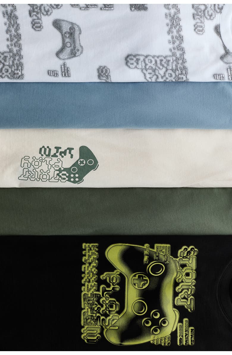 H&M 5-pack cotton t-shirts, Alternate, color, Green/Game Controllers