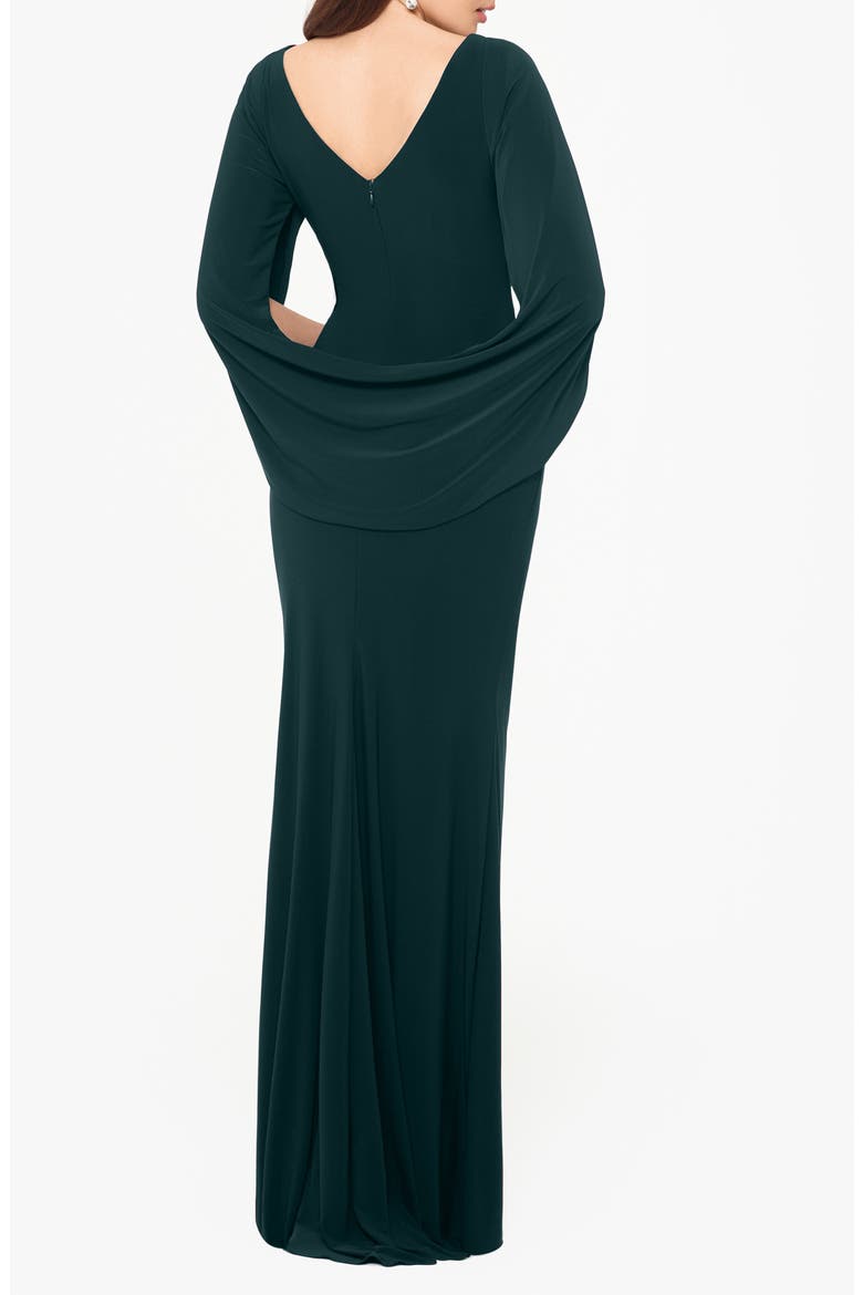 Cape Long Sleeve Trumpet Gown, Alternate, color, FOREST