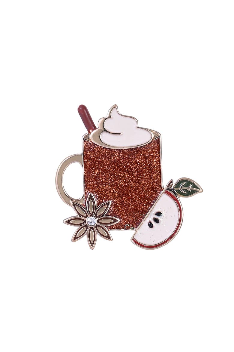 Glitter Enamel Hot Cider Mug Pin, Alternate, color, Brown