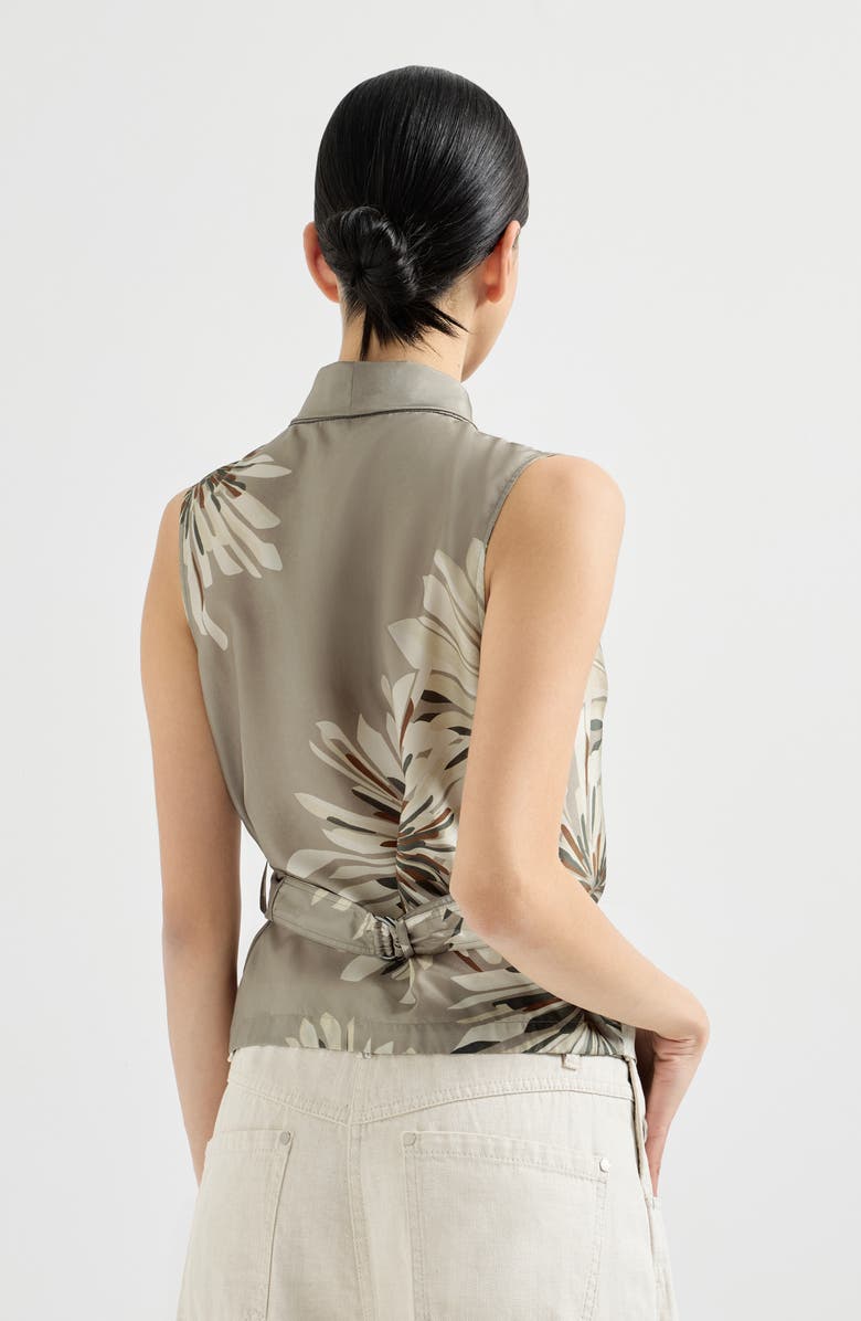 Brunello Cucinelli Bloom print pongee vest, Alternate, color, Khaki