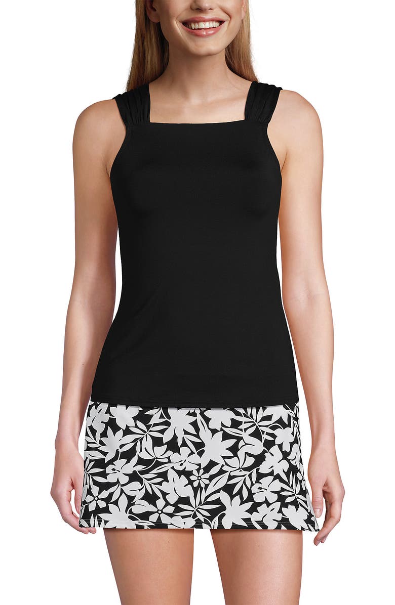 Lands' End Chlorine Resistant Cap Sleeve High Neck Tankini Swimsuit Top, Main, color, 