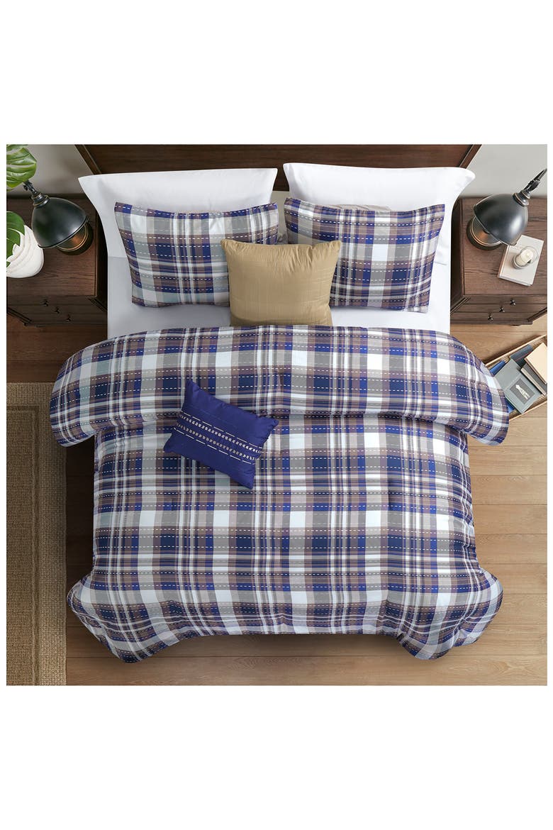 5-Piece Comforter Set, Alternate, color, BLUE/ TAN