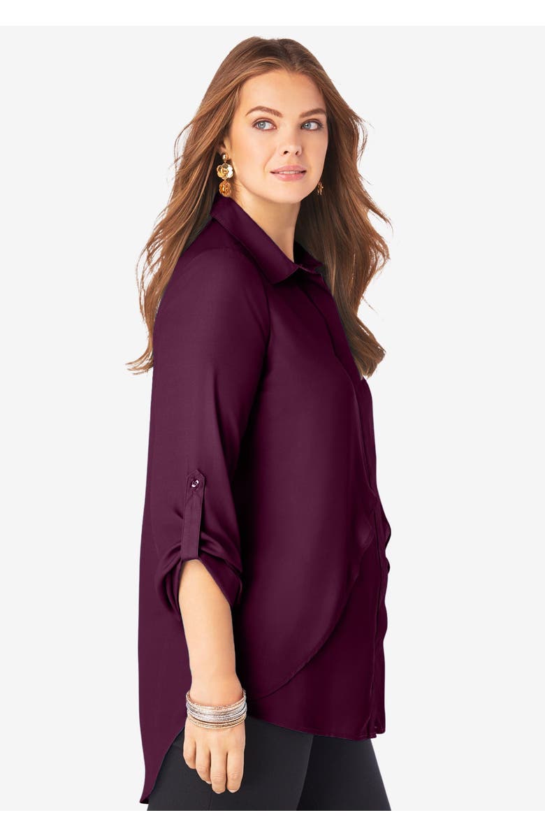 Roaman's Georgette Overlay Big Shirt, Alternate, color, Black