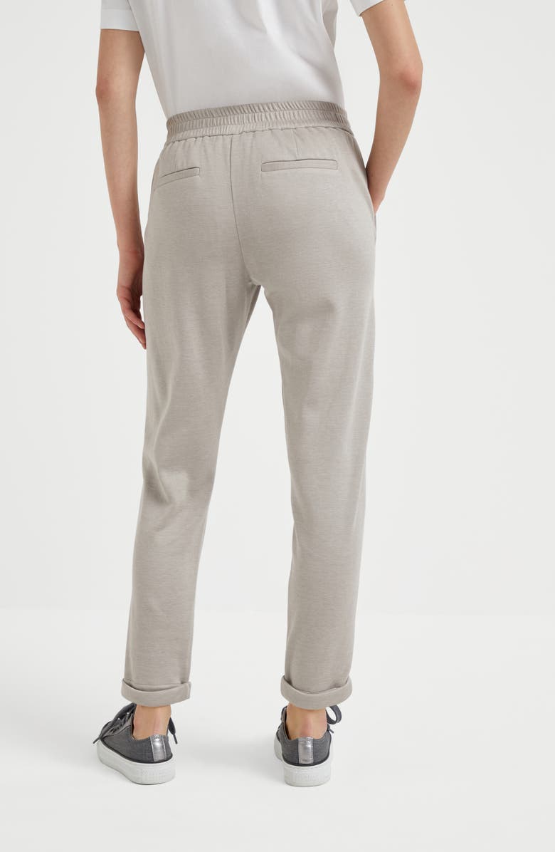 Brunello Cucinelli Comfort cotton and silk interlock trousers with Precious stripe, Alternate, color, 