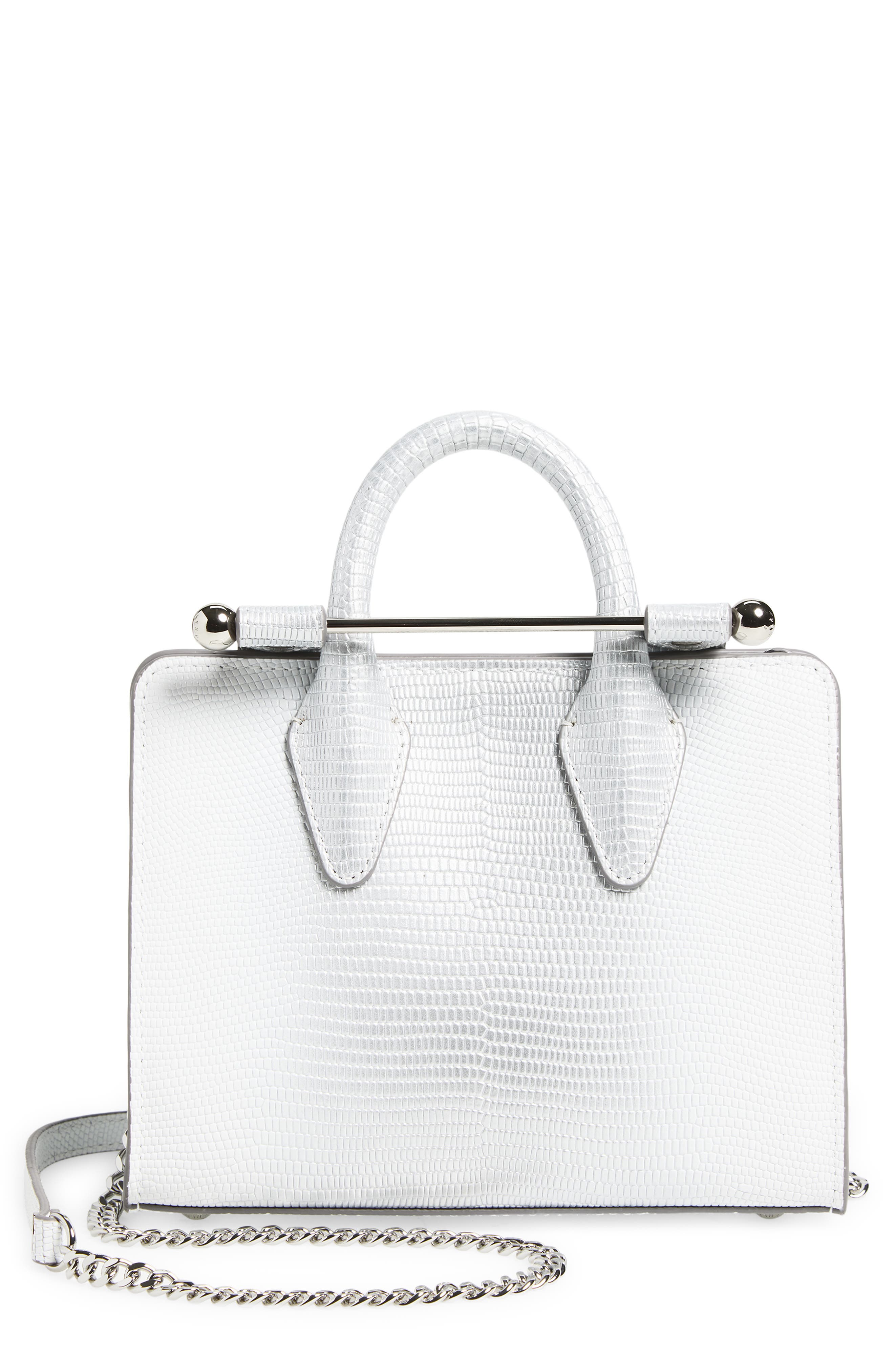 Strathberry Nano Lizard Embossed Leather Tote, Main, color, Silver