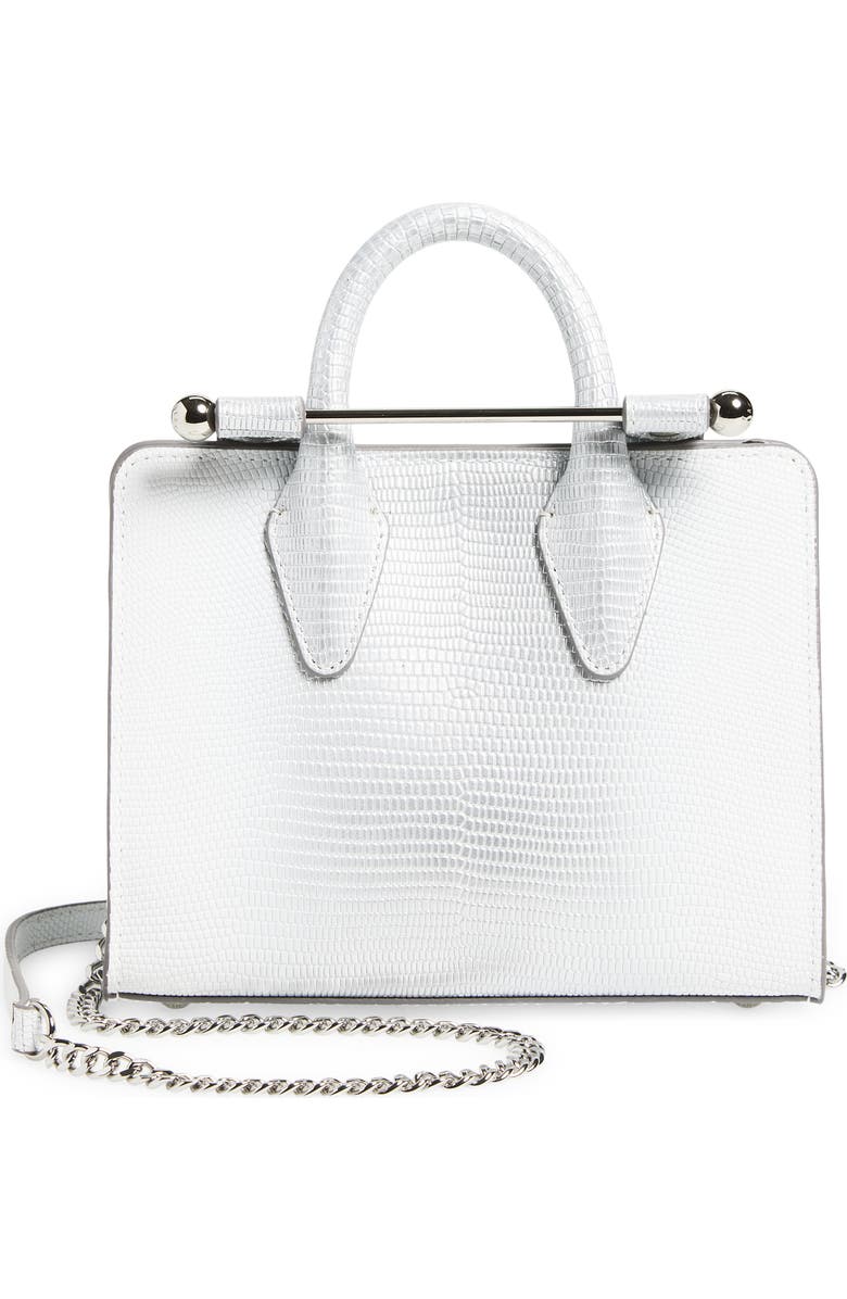 Strathberry Nano Lizard Embossed Leather Tote, Main, color, Silver