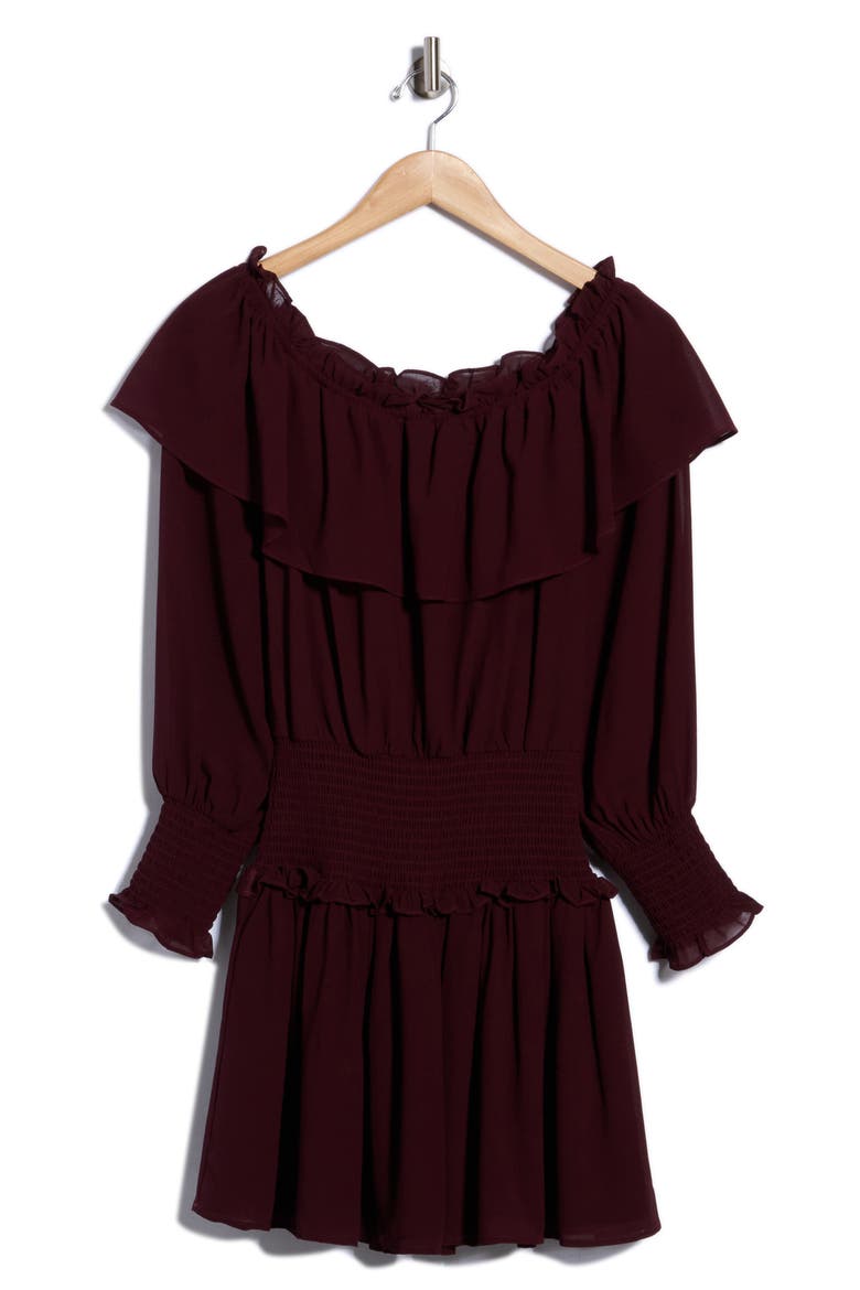 Off the Shoulder Minidress, Main, color, MAHOGANY