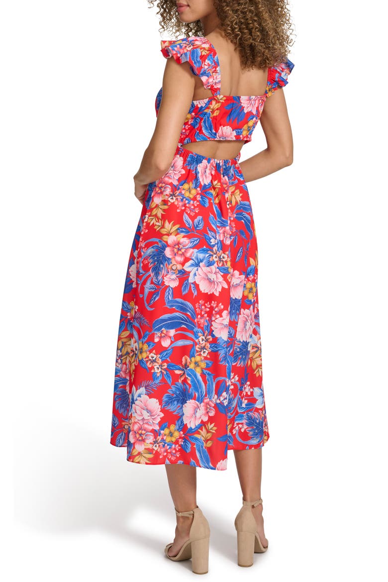 Samira Floral Midi Dress, Alternate, color, RED MULTI