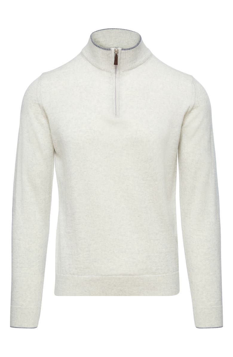 Emanuel Berg Light Gauge High Neck Quarter Zip Merino Wool Sweater, Main, color, Light Grey