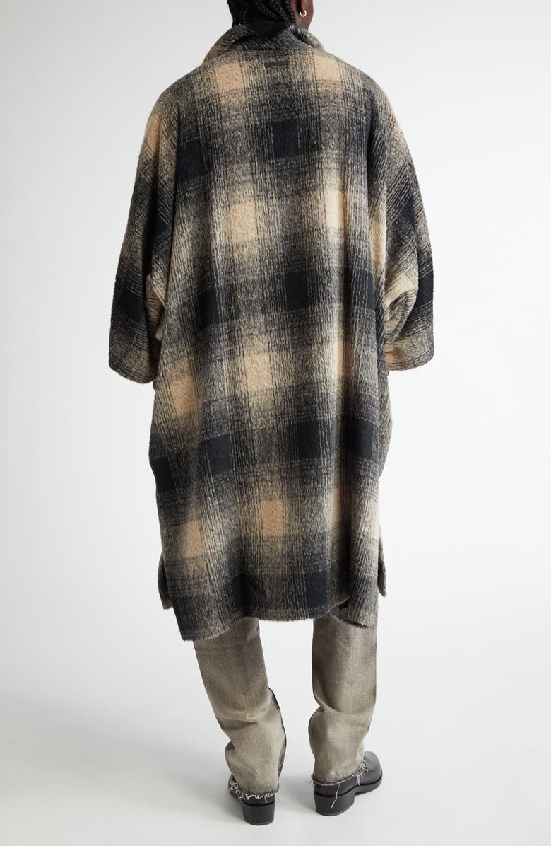 Fear of God Plaid Leather Collar Poncho Pullover, Alternate, color, Black/ Cream