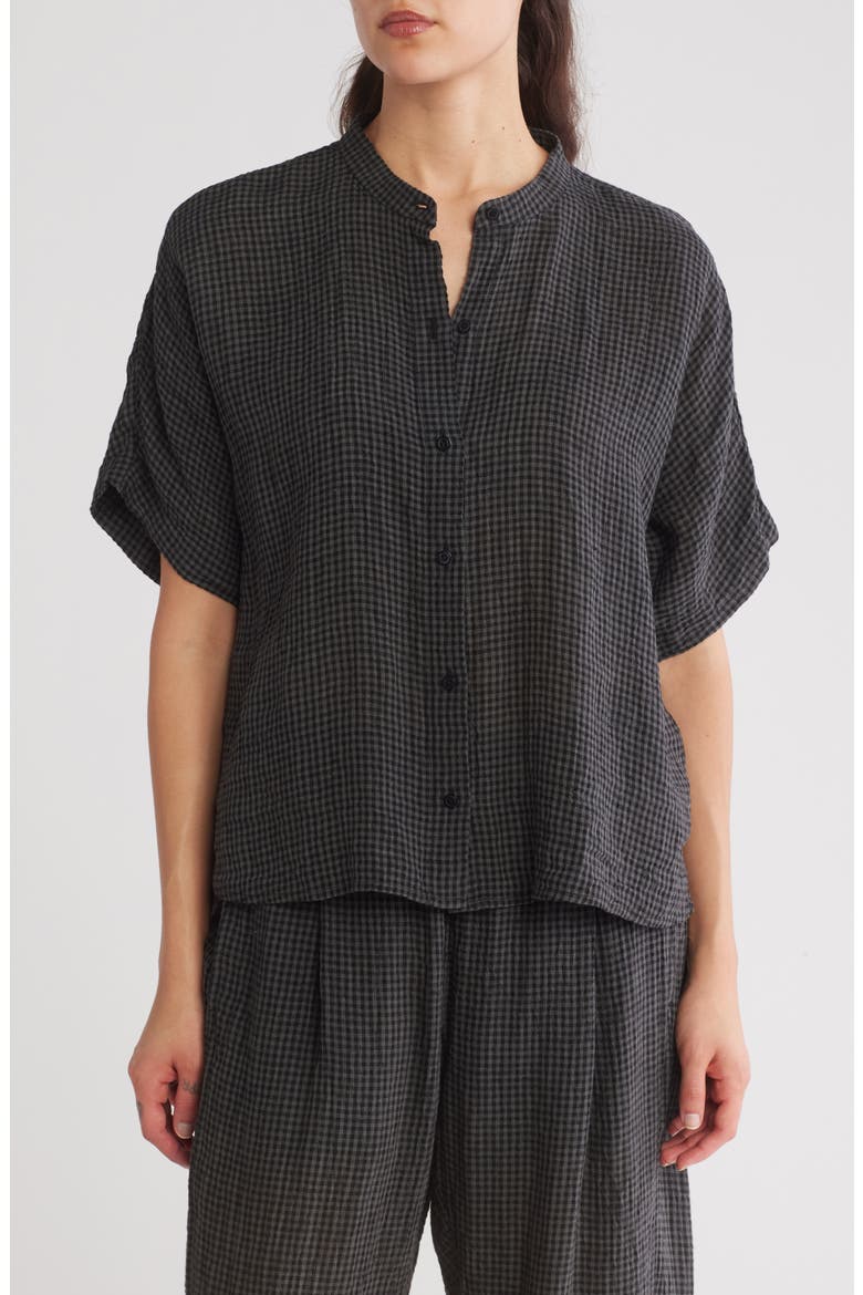 Mandarin Collar Short Sleeve Top, Main, color, BLACK