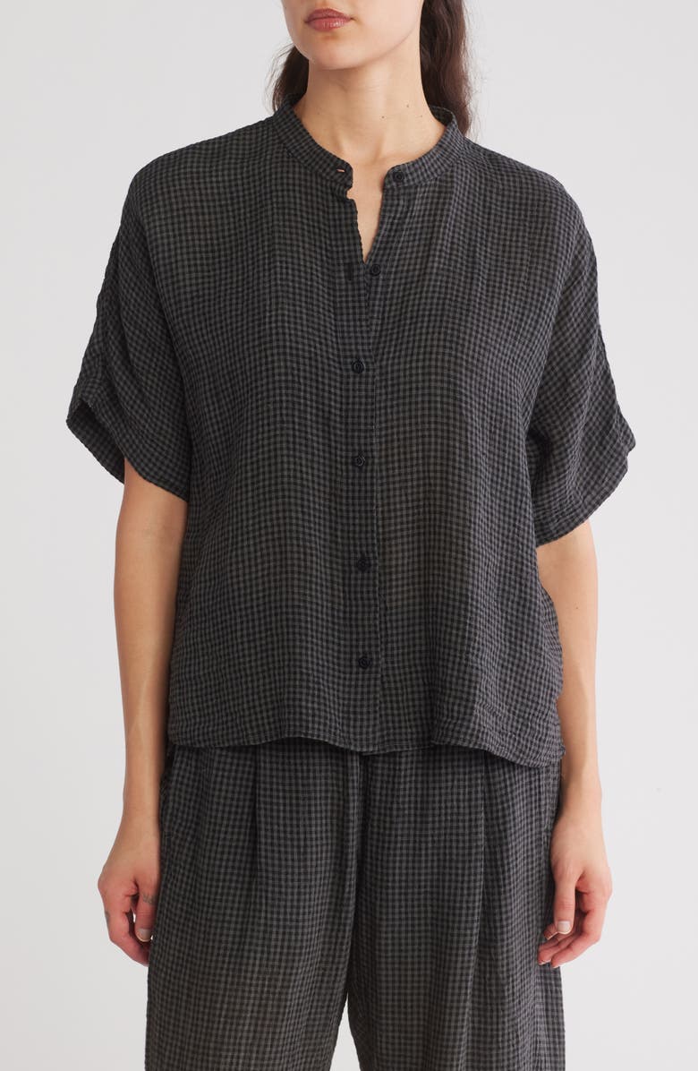 Eileen Fisher Mandarin Collar Short Sleeve Top, Main, color,