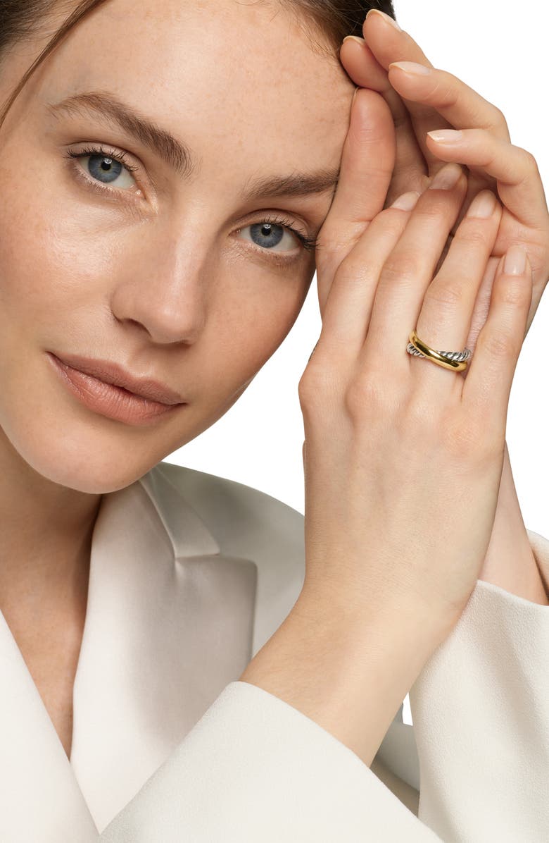 David Yurman Crossover Two-Row Ring in Sterling Silver with 14K Yellow Gold, 7.5mm, Alternate, color, Sterling Silver/ 14K Gold - 6