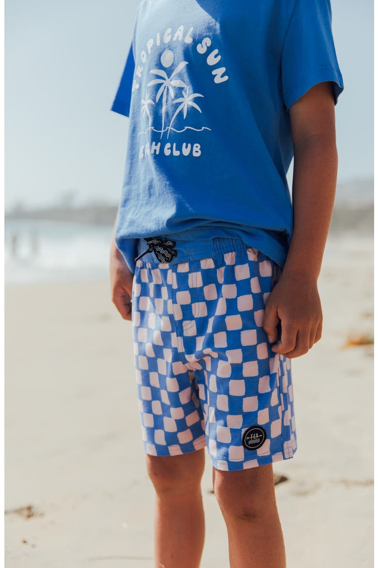 Kids' Classic Checkerboard Board Shorts, Alternate, color, MARINA BLUE