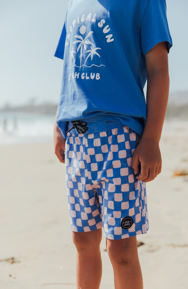 Feather 4 Arrow Kids' Classic Checkerboard Board Shorts, Alternate, color, Marina Blue